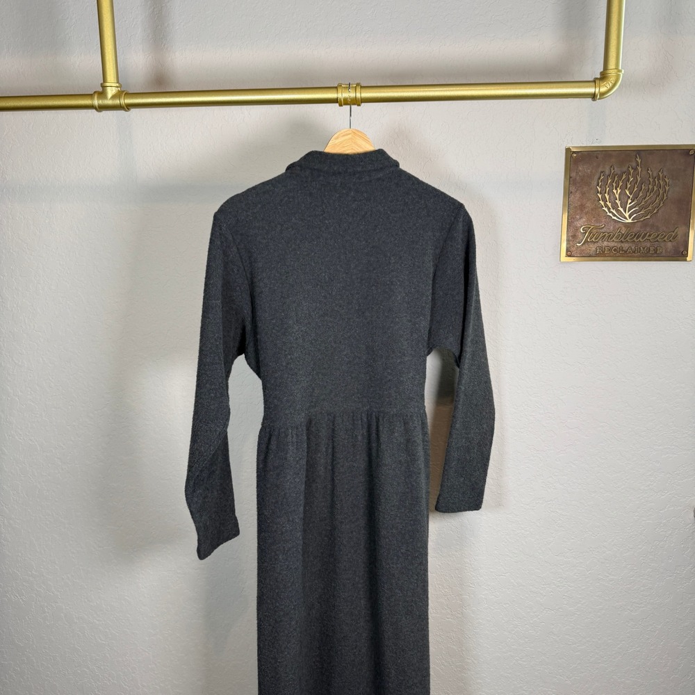 LLBean Women's Medium Charcoal Gray Button Front Long Sleeve Maxi Dress - Picture 8 of 11
